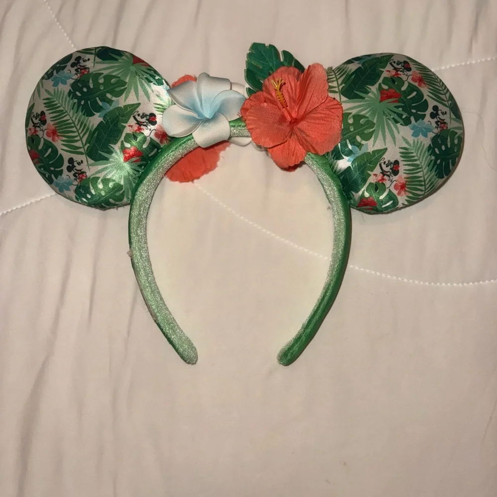 Disney Green Floral Mouse Ears Headband - Picture 2 of 5